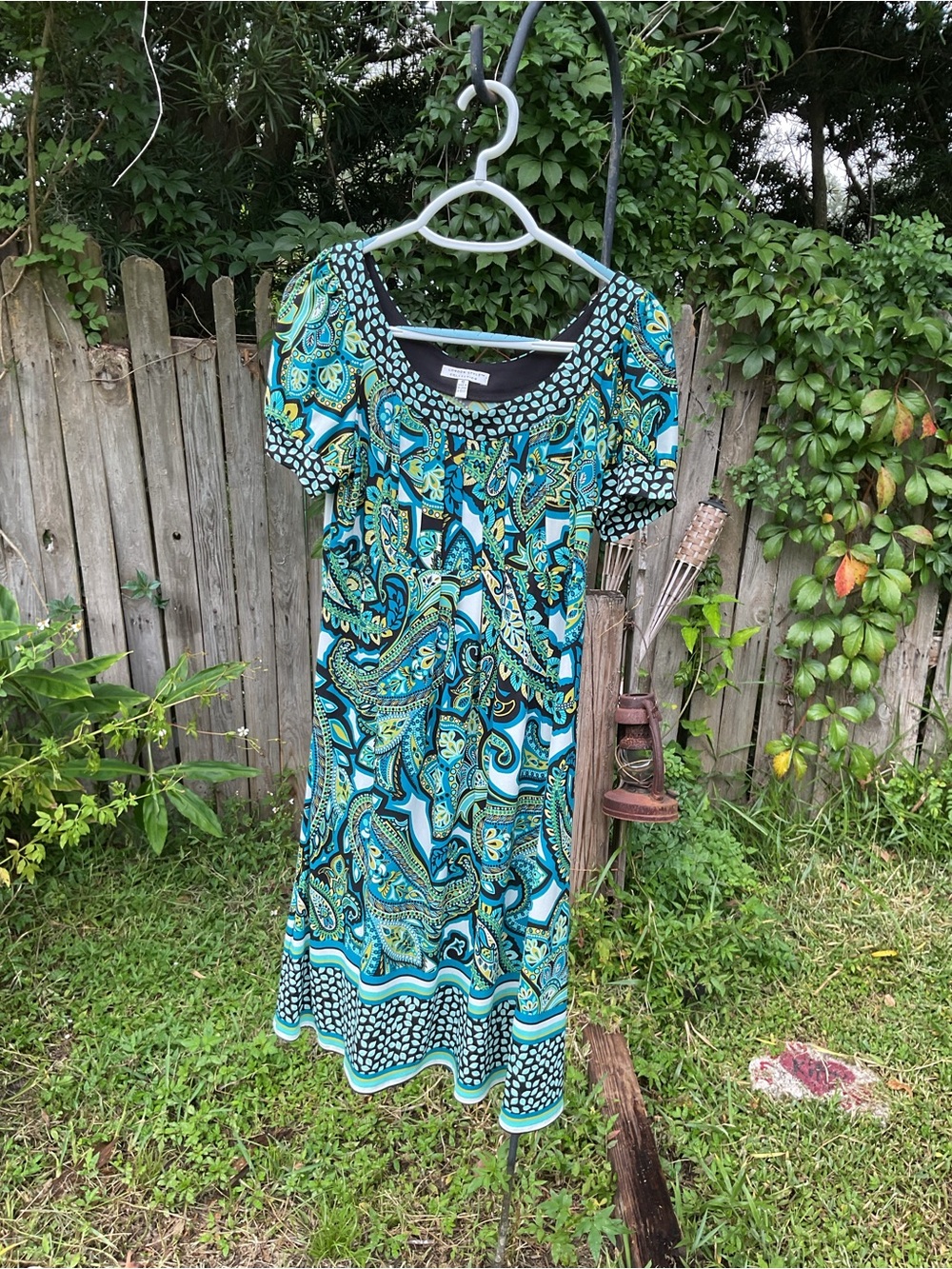 London Style Teal Paisley Scoop-Neck Midi Dress